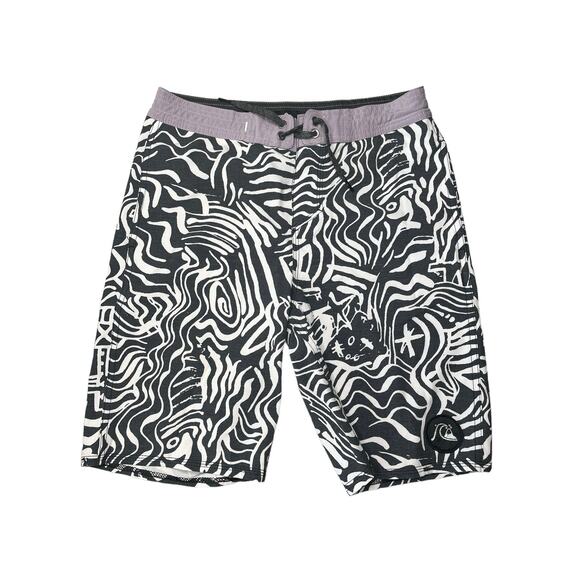 QuiksilverBeach Board Shorts lace up vlecro black white purple size 28 - Picture 1 of 6